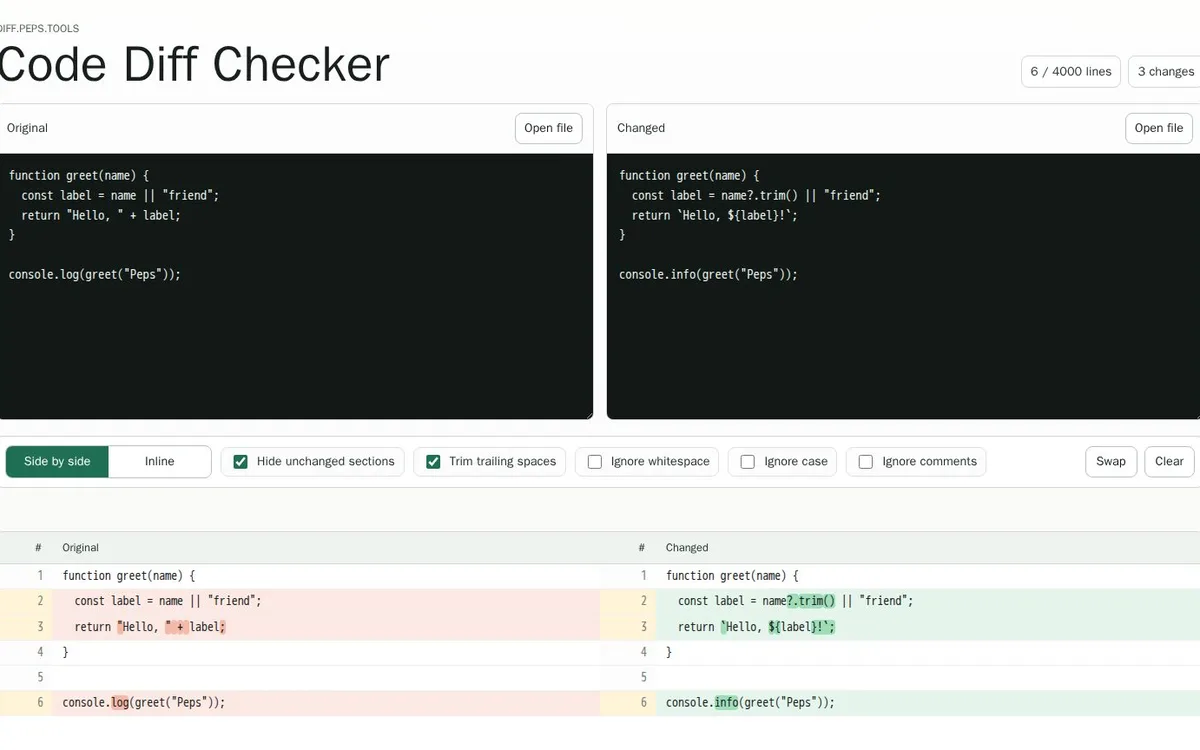 Schermafbeelding van Code Diff Checker